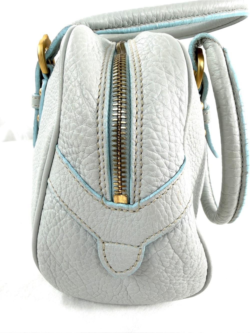 Dooney Bourke Pastel Blue Pebbled Leather Small Satchel Shoulder Bag Brass Studs - Picture 4 of 12